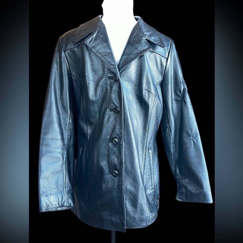 Vintage Wilsons Leather Trench Coat Jacket Womens Large Black Lined 90s y2k